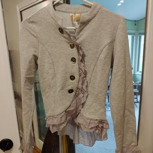 Women's grey ruffled jacket, eyeshadow, size small